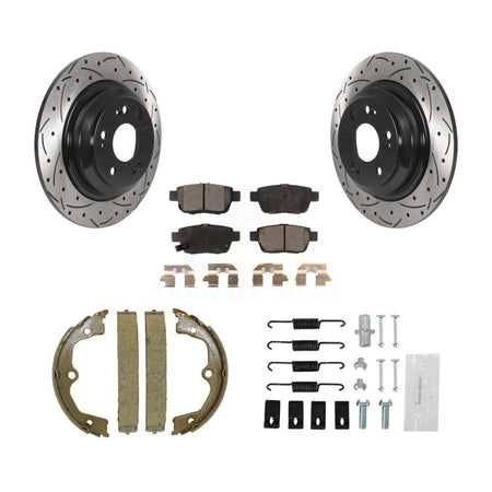 Rear Drilled Slot Disc Rotor Semi-Metallic Pad & Parking Shoes Kit For 2009-2014 Acura TL KDF-101700