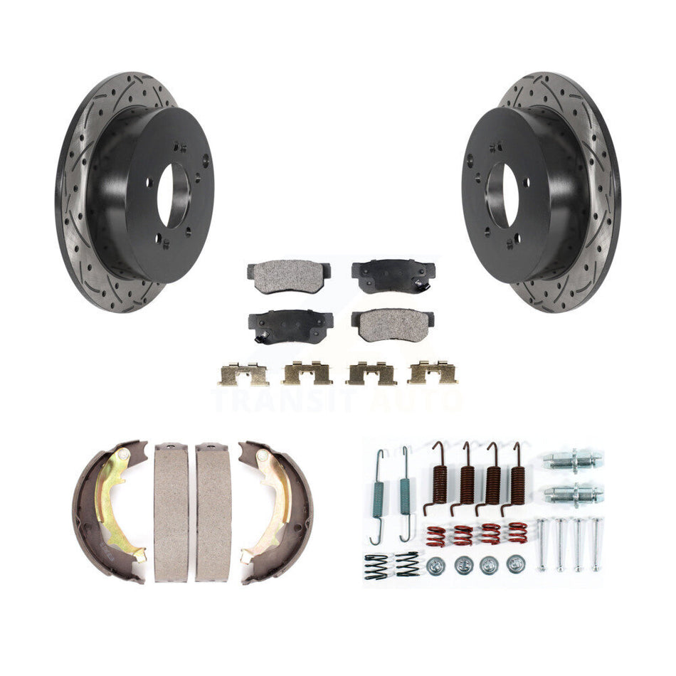 Rear Drill Slot Rotors Semi-Metallic Pad Parking Shoes Kit For 2001-2004 Hyundai Santa Fe KDF-101701