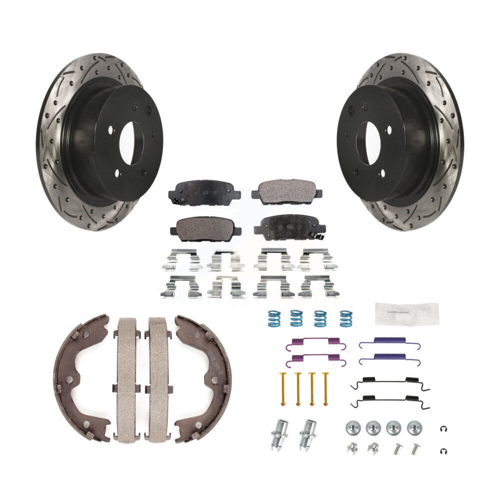 Rear Coated Drilled Slot Disc Rotor Semi-Metallic Pad Parking Shoes Kit For Nissan Altima KDF-101706