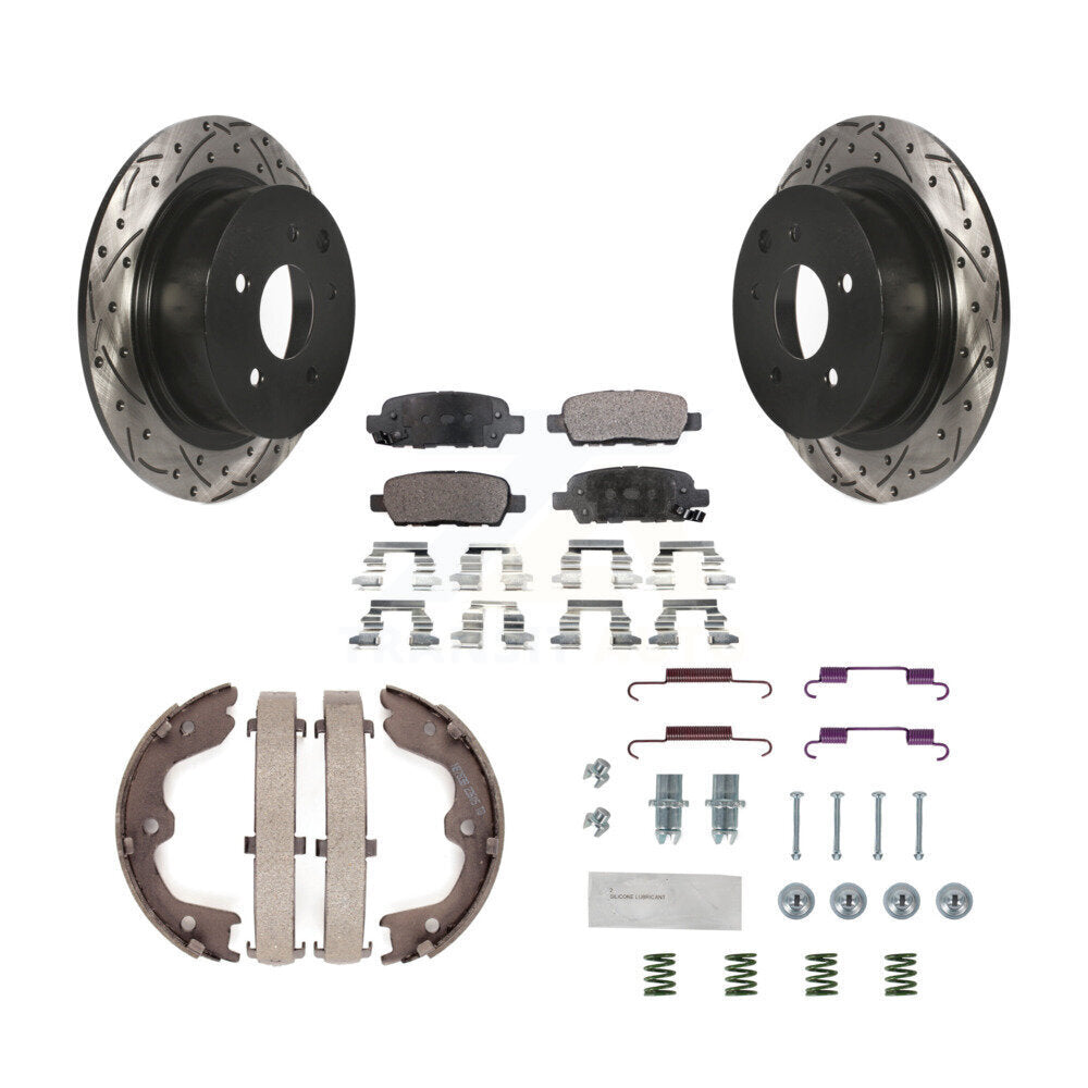 Rear Drilled Slot Disc Rotor Semi-Metallic Pad Parking Shoes Kit For Nissan Altima Maxima KDF-101708