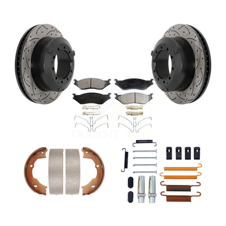 Rear Drill Slot Rotor Semi-Metallic Pad Parking Shoes Kit For Ford F-450 Super Duty F-550 KDF-101721