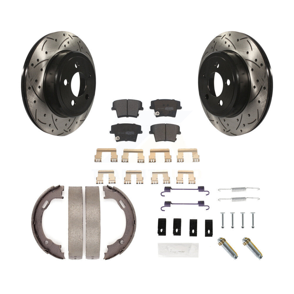 Rear Drill Slot Rotors Semi-Metallic Pad Parking Shoes Kit For Dodge Chrysler 300 Charger KDF-101728