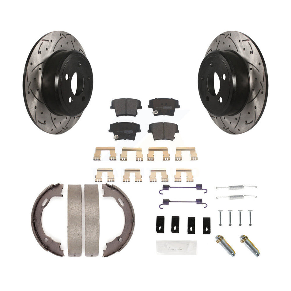 Rear Drill Slot Rotors Semi-Metallic Pad Parking Shoes Kit For Dodge Chrysler 300 Charger KDF-101729