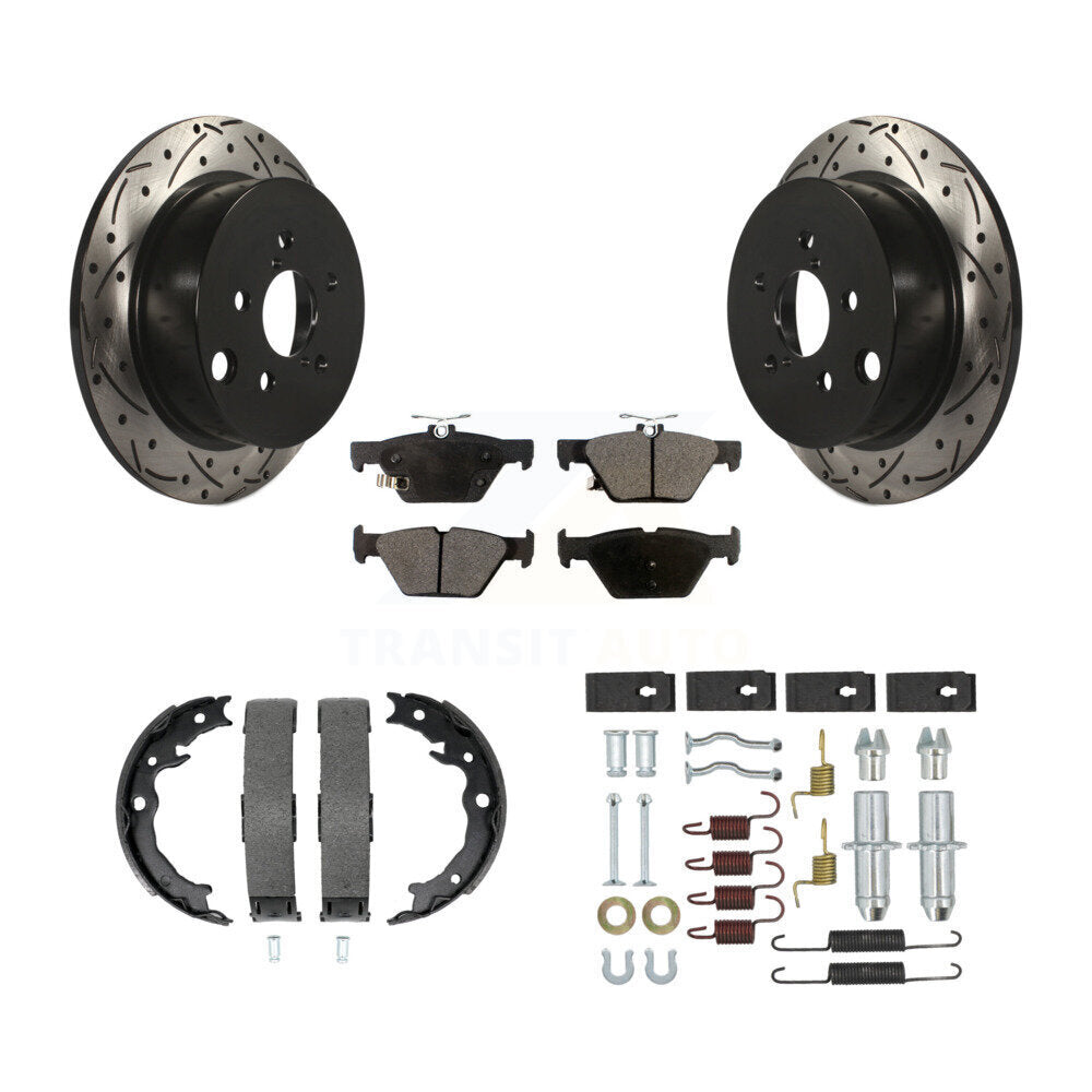 Rear Coat Drill Slot Disc Rotors Semi-Metallic Pad Parking Shoes Kit For Subaru Crosstrek KDF-101737