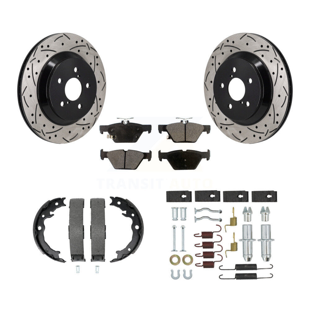 Rear Coat Drill Slot Disc Rotors Semi-Metallic Pad Parking Shoes Kit For Subaru Crosstrek KDF-101738