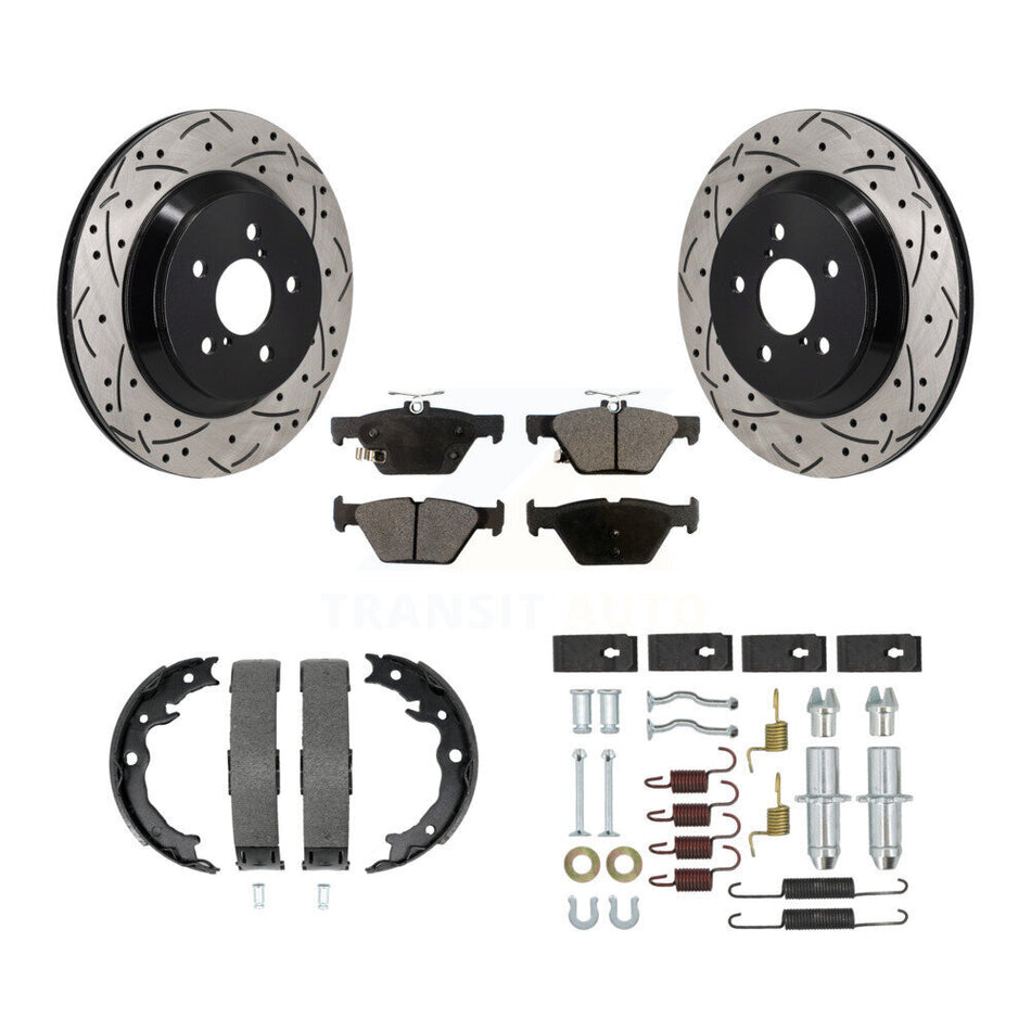 Rear Coat Drill Slot Disc Rotors Semi-Metallic Pad Parking Shoes Kit For Subaru Crosstrek KDF-101738