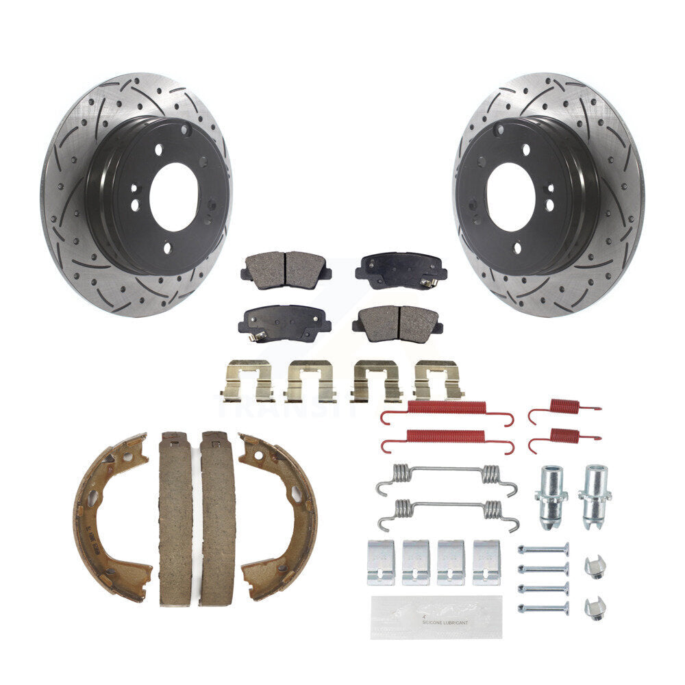 Rear Drilled Slot Rotor Semi-Metallic Pad Parking Shoes Kit For Hyundai Sonata Kia Optima KDF-101741