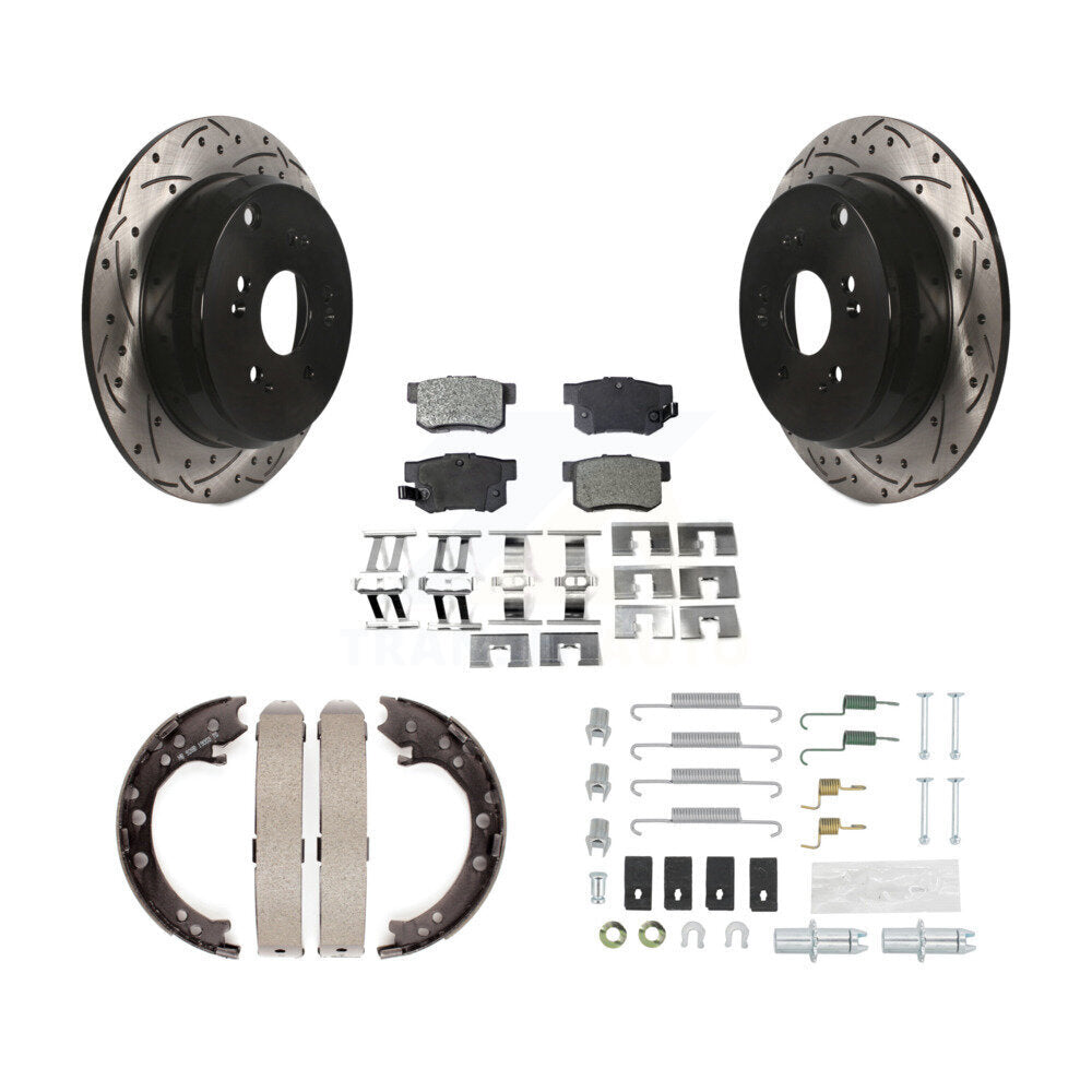 Rear Coated Drill Slot Disc Rotor Semi-Metallic Pad Parking Brake Shoes Kit For Acura RDX KDF-101745