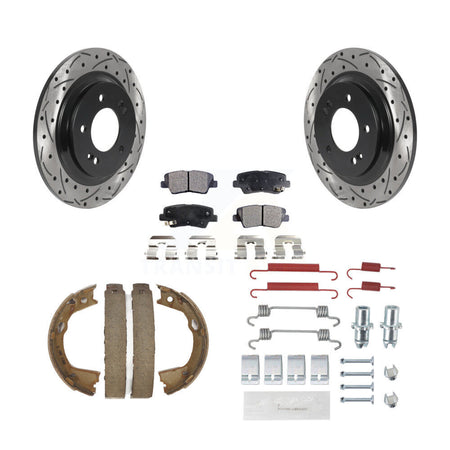 Rear Drilled Slot Rotors Semi-Metallic Pad Parking Shoes Kit For 2013 Kia Optima LX/EX/SX KDF-101746