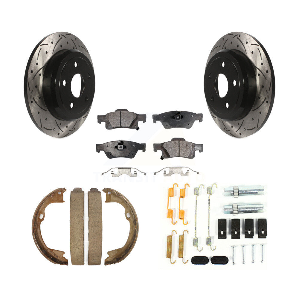 Rear Drilled Slot Rotors Semi-Metallic Pad Parking Shoes Kit For Dodge Durango Jeep Grand KDF-101750