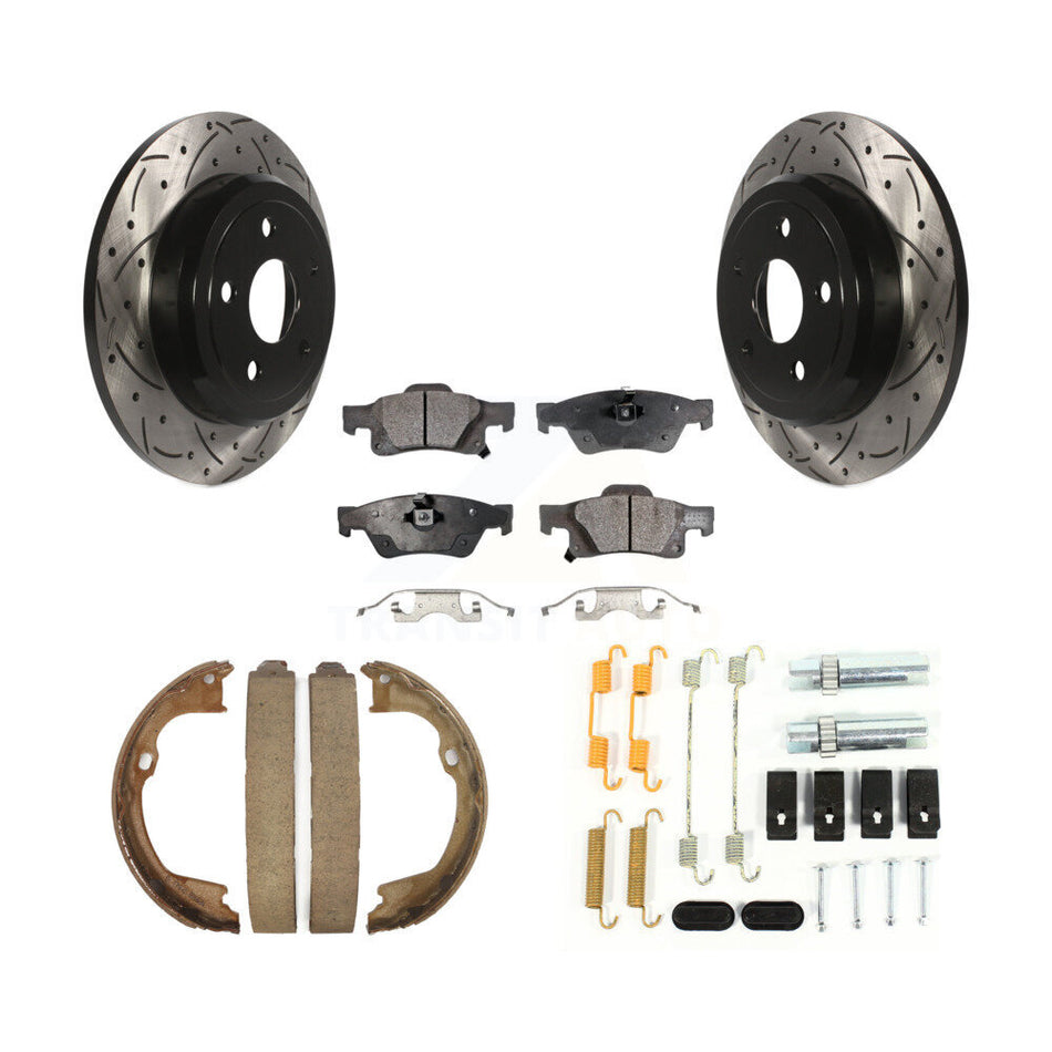 Rear Drilled Slot Rotors Semi-Metallic Pad Parking Shoes Kit For Dodge Durango Jeep Grand KDF-101750