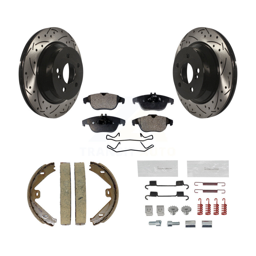 Rear Drill Slot Rotor Semi-Metallic Pad Parking Shoes Kit For Mercedes-Benz GLK350 GLK250 KDF-101755