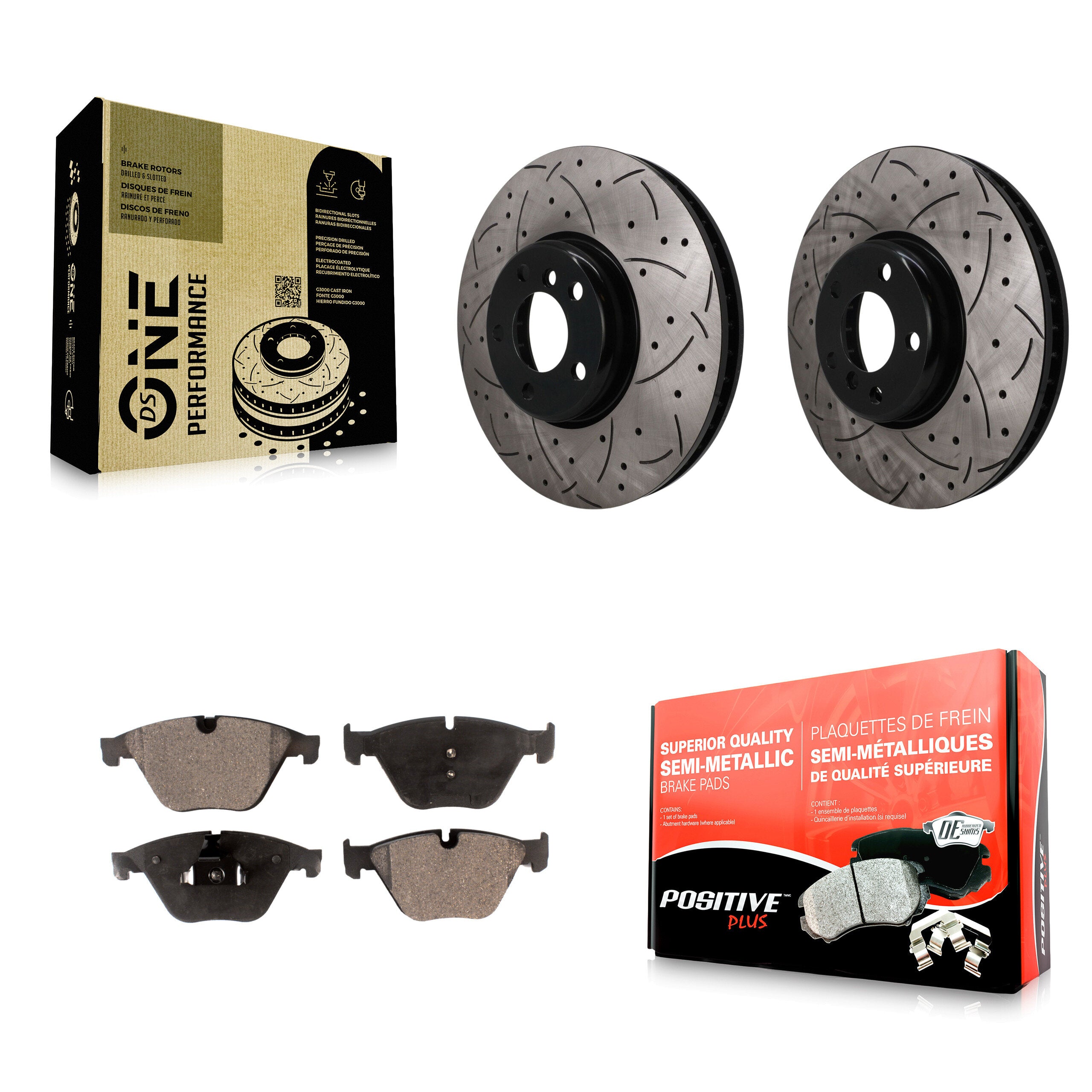 Front Coated Drilled Slot Disc Brake Rotor & Semi-Metallic Pad Kit For 2011-2013 BMW 535i KDF-101758