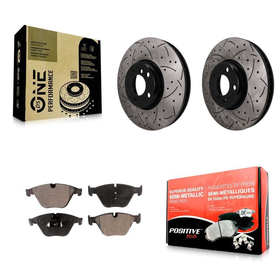 Front Coated Drilled Slot Disc Brake Rotor & Semi-Metallic Pad Kit For 2011-2013 BMW 535i KDF-101758