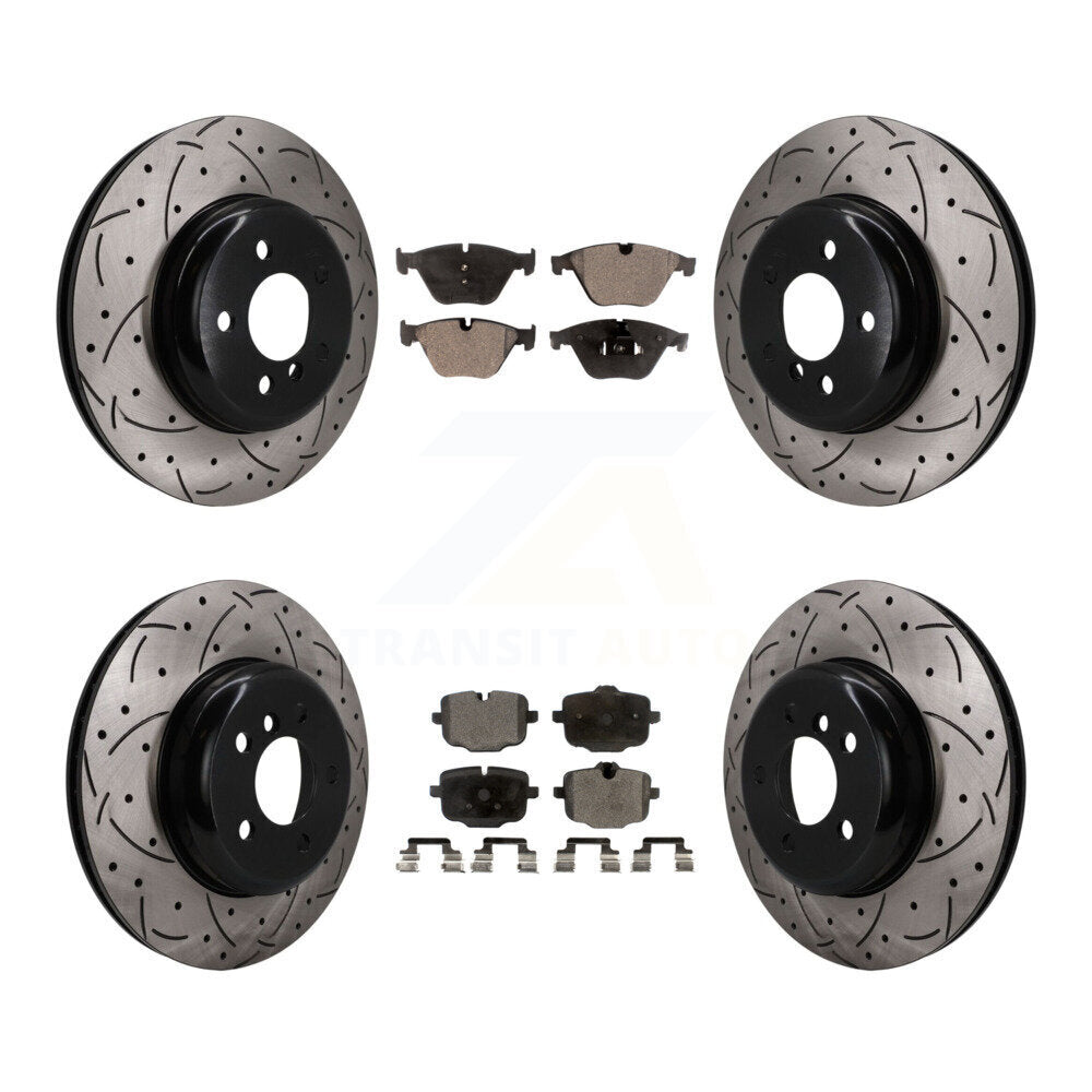 Front Rear Drilled Slot Brake Rotors Semi-Metallic Pad Kit For BMW 640i xDrive Gran Coupe KDF-101759