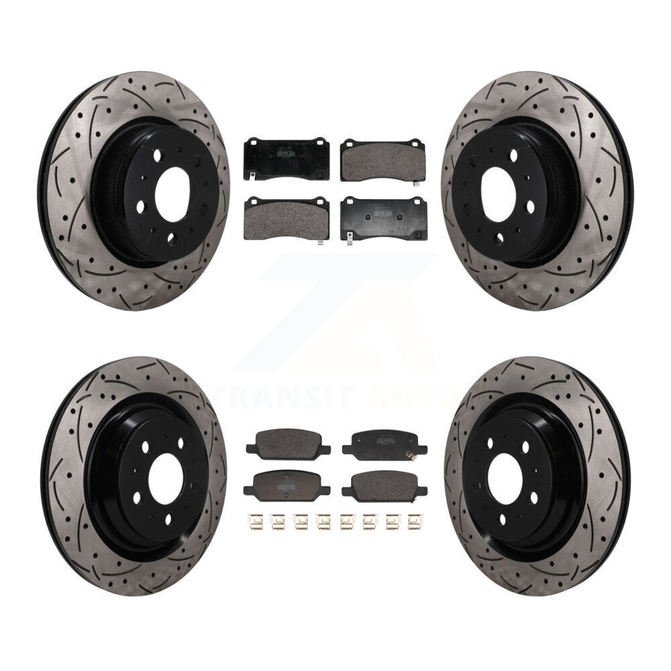 Front Rear Coated Drilled Slotted Disc Brake Rotors And Semi-Metallic Pad Kit For Tesla 3 KDF-101760