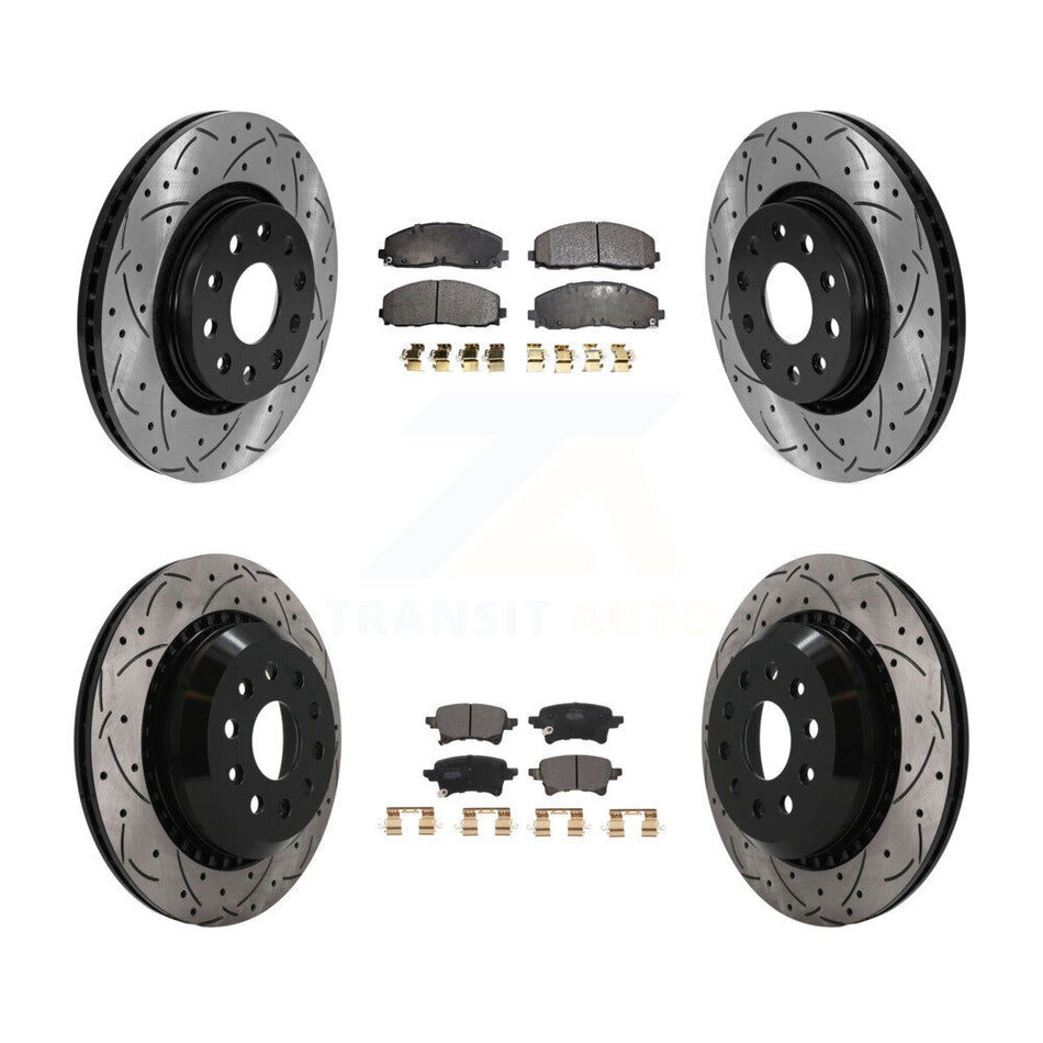 Front Rear Drill Slot Disc Brake Rotor Semi-Metallic Pad Kit For 2020-2023 Jeep Gladiator KDF-101762