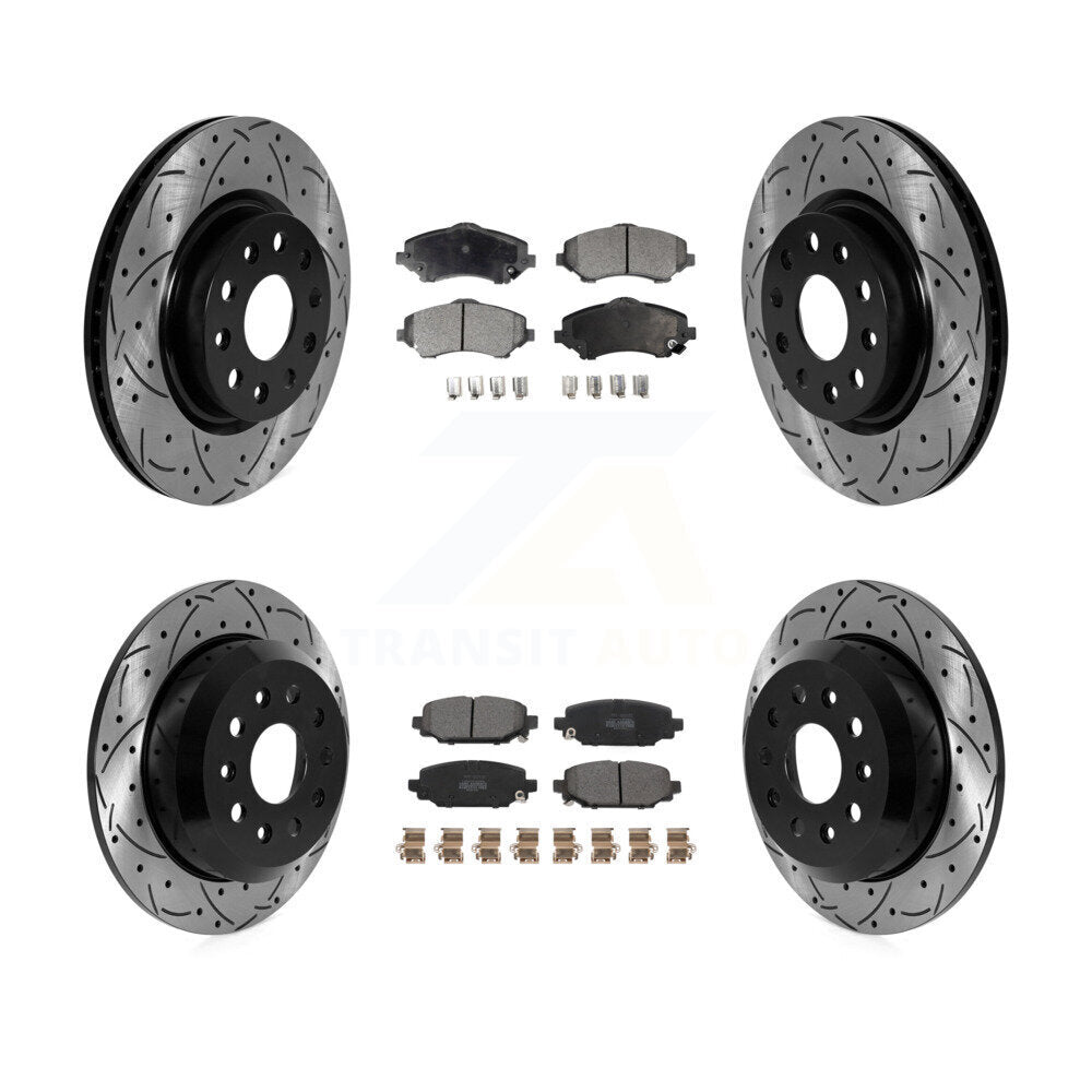 Front Rear Drill Slot Brake Rotor Semi-Metallic Pad Kit For 2018-2020 Jeep Wrangler Sport KDF-101763