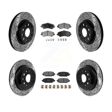 Front Rear Drill Slot Brake Rotor Semi-Metallic Pad Kit For 2018-2020 Jeep Wrangler Sport KDF-101763