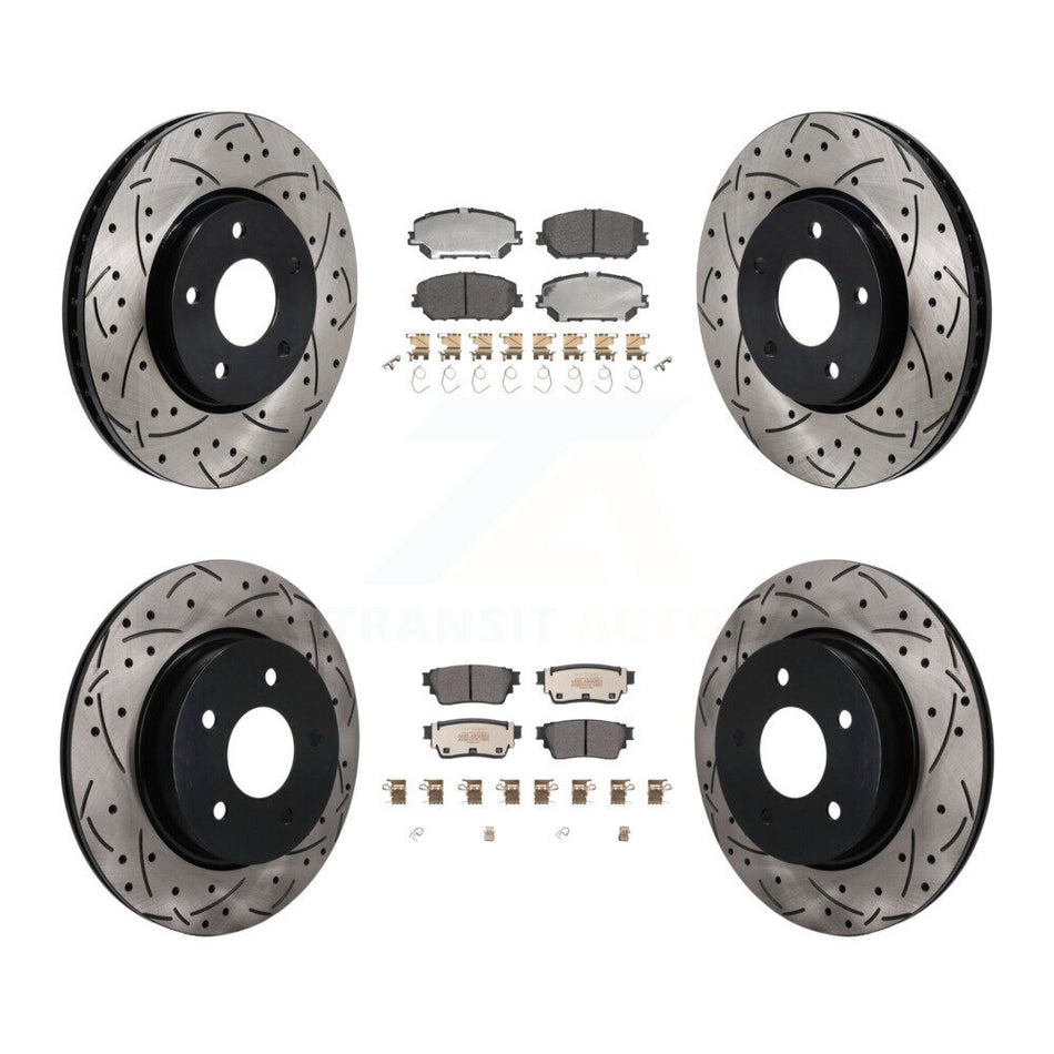 Front Rear Coated Drilled Slotted Disc Brake Rotor Semi-Metallic Pad Kit For Nissan Rogue KDF-101766