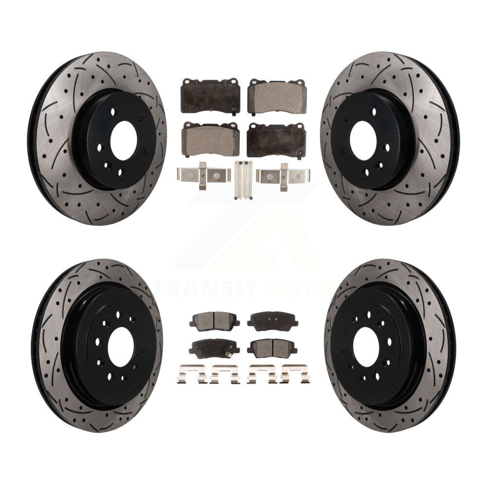 Front Rear Coated Drilled Slotted Disc Brake Rotor Semi-Metallic Pad Kit For Cadillac ATS KDF-101767