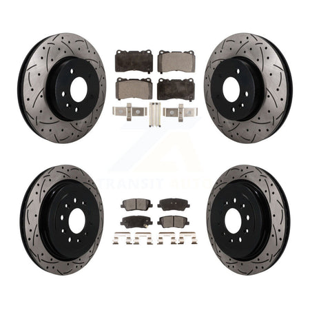 Front Rear Coated Drilled Slotted Disc Brake Rotor Semi-Metallic Pad Kit For Cadillac ATS KDF-101767