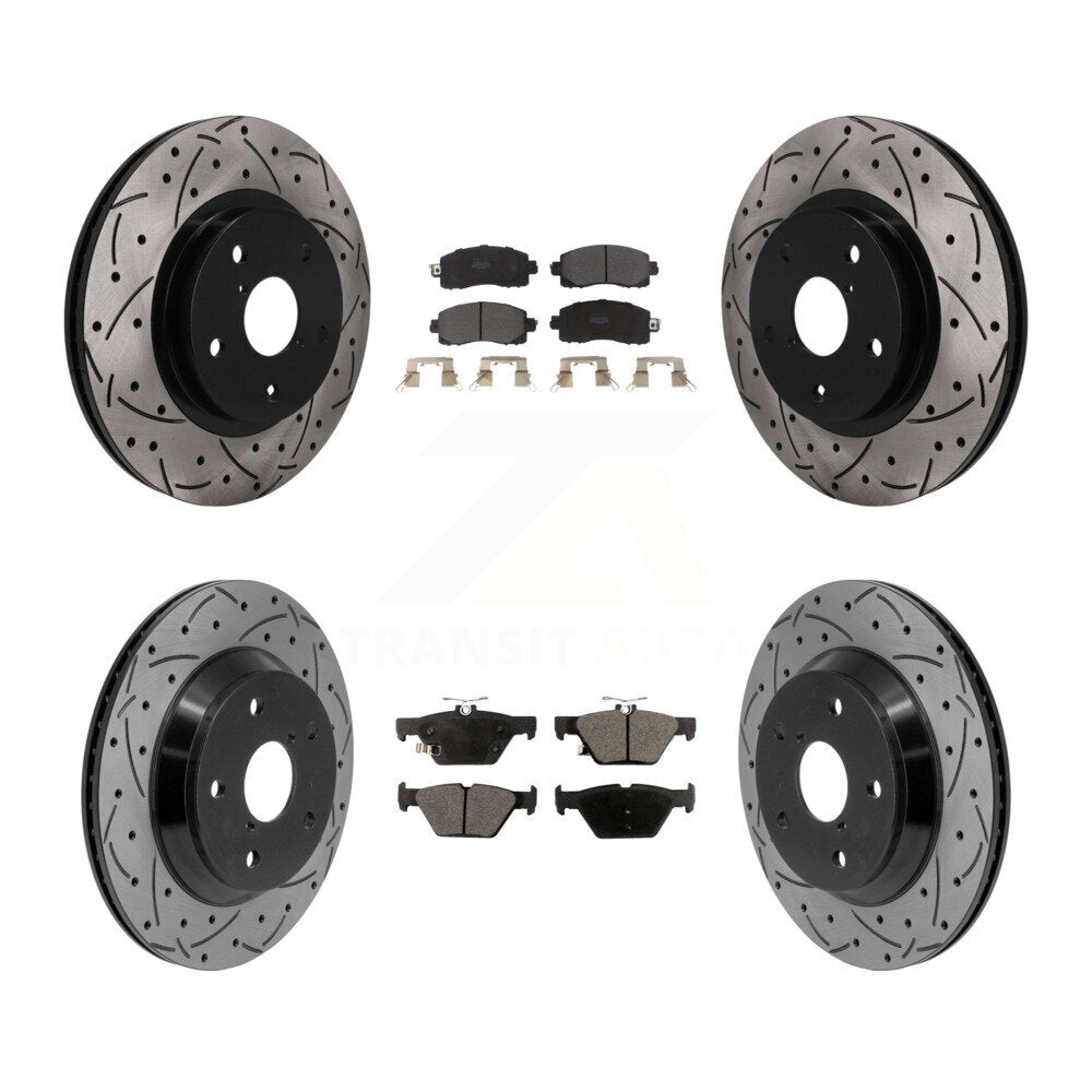 Front Rear Coated Drilled Slot Disc Brake Rotor Semi-Metallic Pad Kit For Subaru Forester KDF-101773