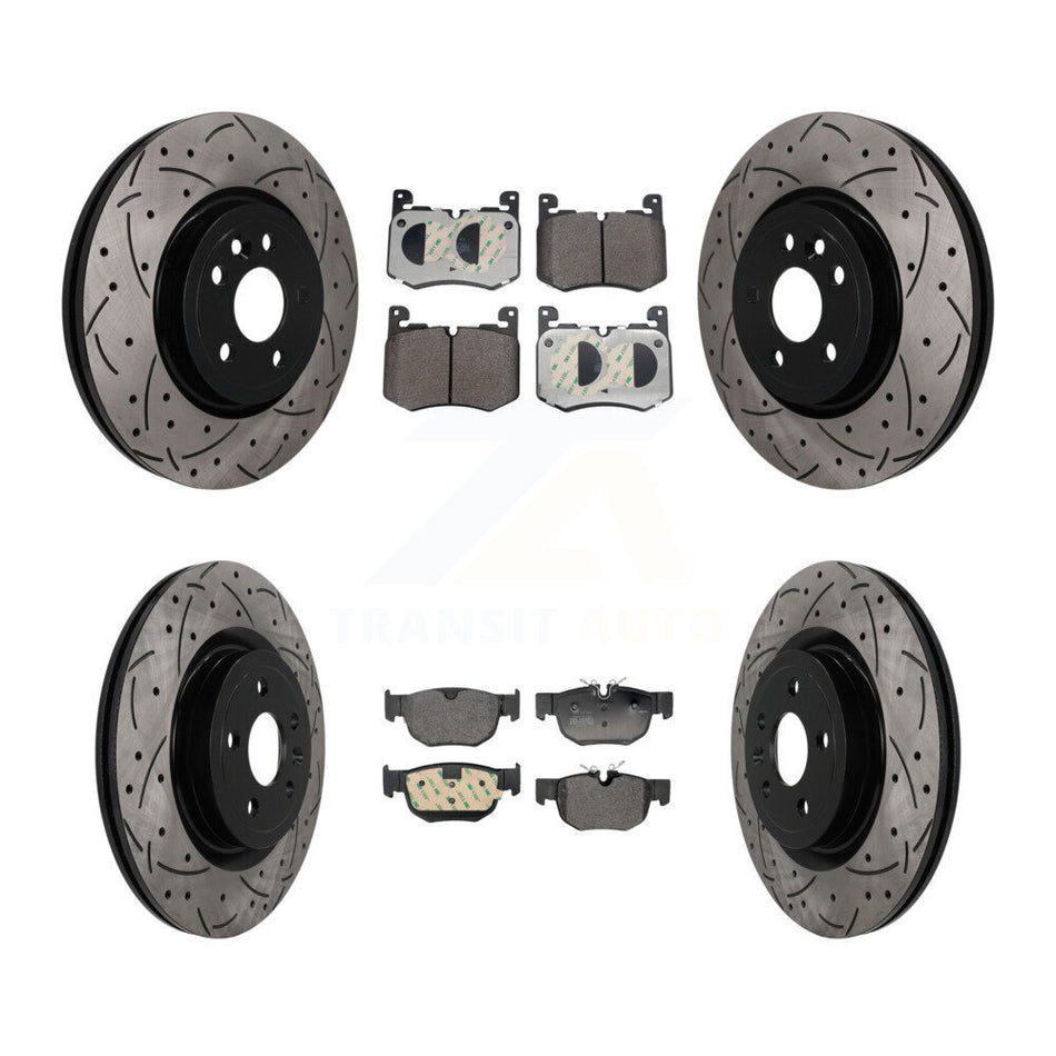 Front Rear Coated Drilled Slot Disc Brake Rotor & Semi-Metallic Pad Kit For Jaguar F-Pace KDF-101776