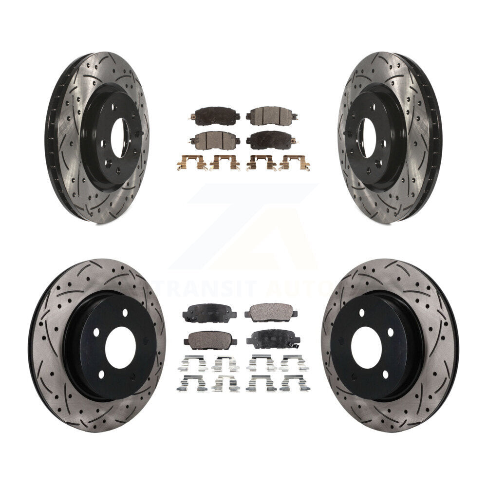 Front Rear Coated Drilled Slotted Disc Brake Rotors Semi-Metallic Pad Kit For Nissan LEAF KDF-101781