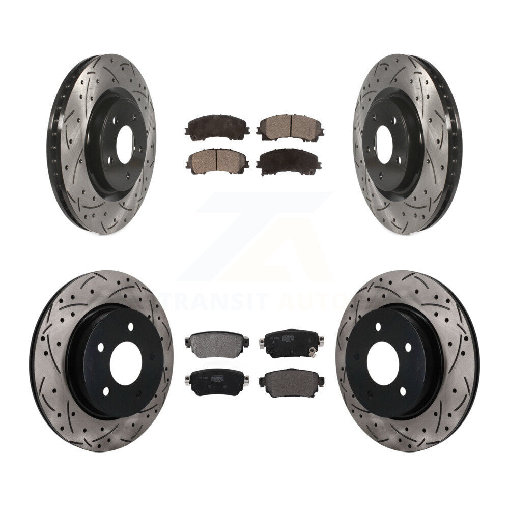 Front Rear Coated Drilled Slotted Disc Brake Rotor Semi-Metallic Pad Kit For Nissan Rogue KDF-101784