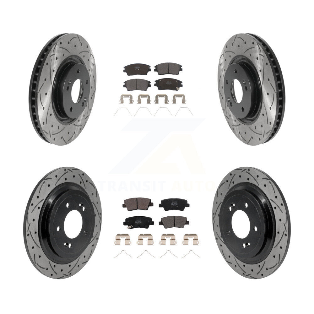 Front Rear Drilled Slot Brake Rotor & Semi-Metallic Pad Kit For Kia Sportage Turbocharged KDF-101787