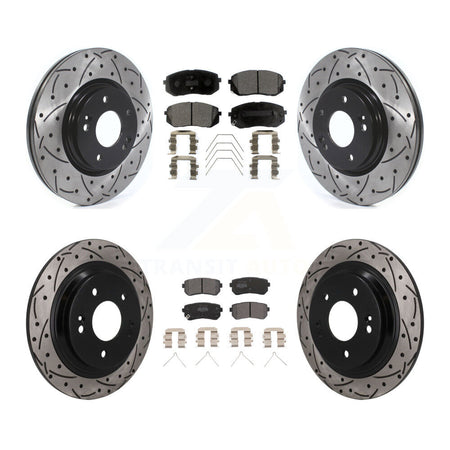 Front Rear Drill Slot Disc Brake Rotors Semi-Metallic Pad Kit For Hyundai Kona Kia Seltos KDF-101788