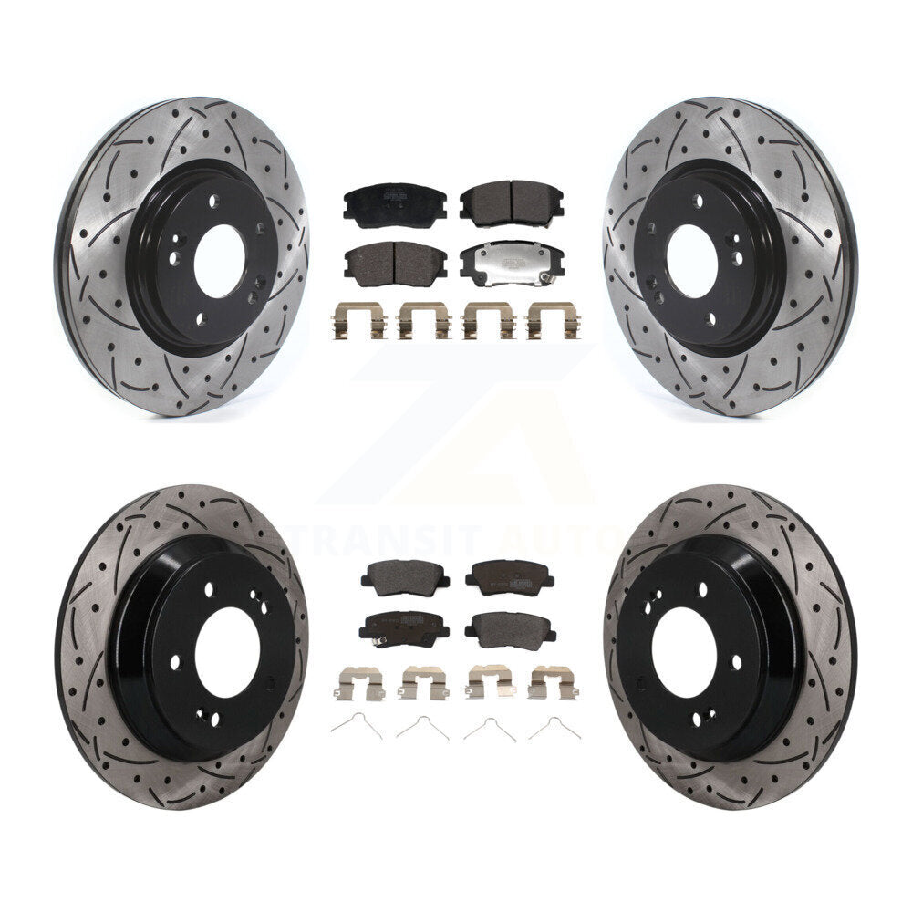 Front Rear Coated Drilled Slotted Disc Brake Rotor And Semi-Metallic Pad Kit For Kia Soul KDF-101790