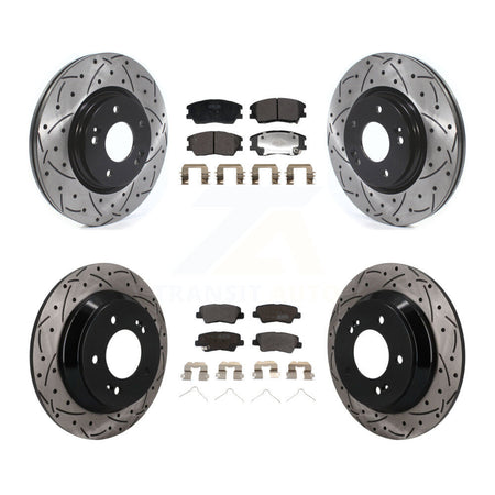 Front Rear Coated Drilled Slotted Disc Brake Rotor And Semi-Metallic Pad Kit For Kia Soul KDF-101790