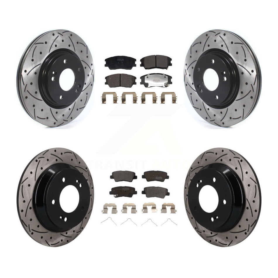 Front Rear Coated Drilled Slotted Disc Brake Rotor And Semi-Metallic Pad Kit For Kia Soul KDF-101790