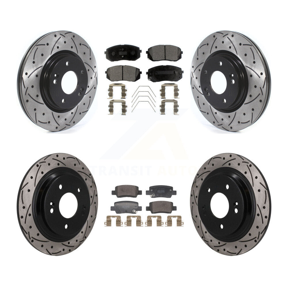 Front Rear Coated Drilled Slotted Disc Brake Rotor & Semi-Metallic Pad Kit For Kia Seltos KDF-101791