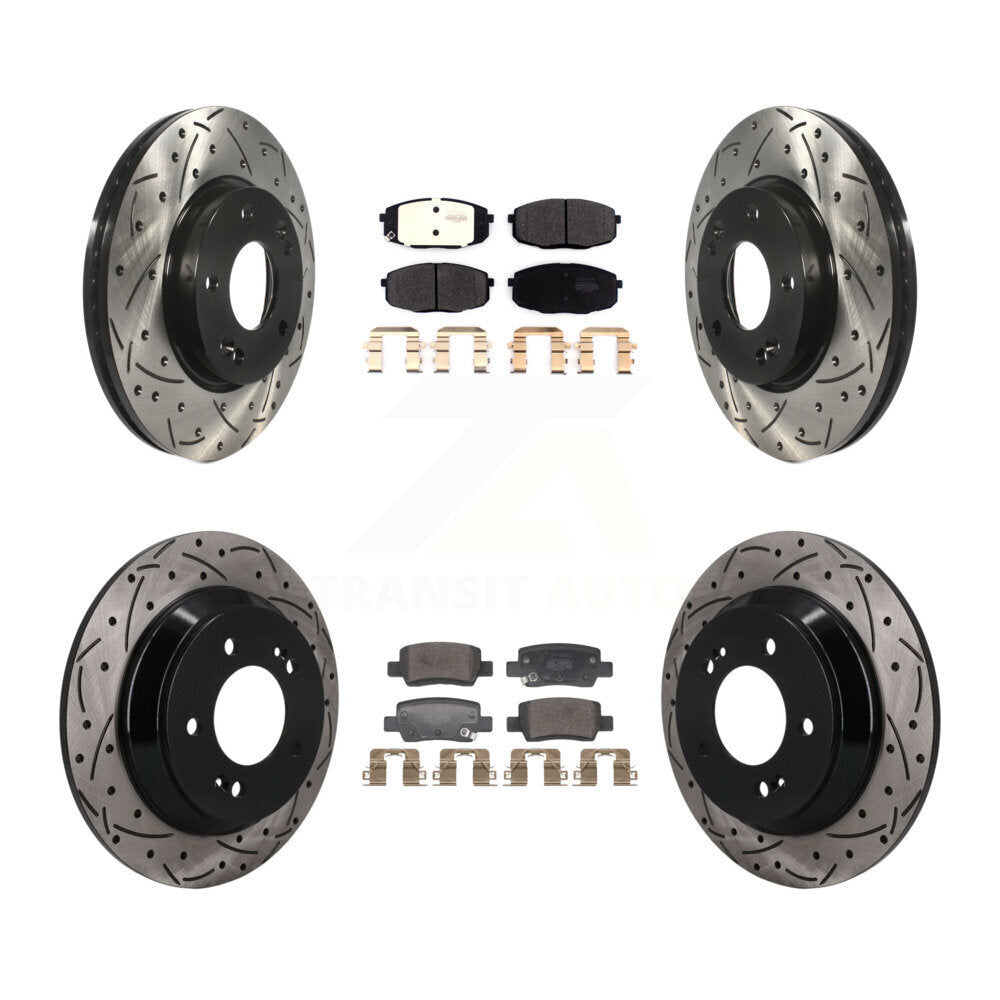 Front Rear Coated Drilled Slotted Disc Brake Rotor & Semi-Metallic Pad Kit For Kia Seltos KDF-101792