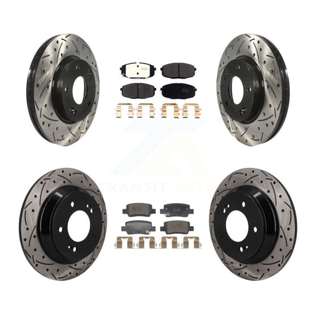 Front Rear Coated Drilled Slotted Disc Brake Rotor & Semi-Metallic Pad Kit For Kia Seltos KDF-101792
