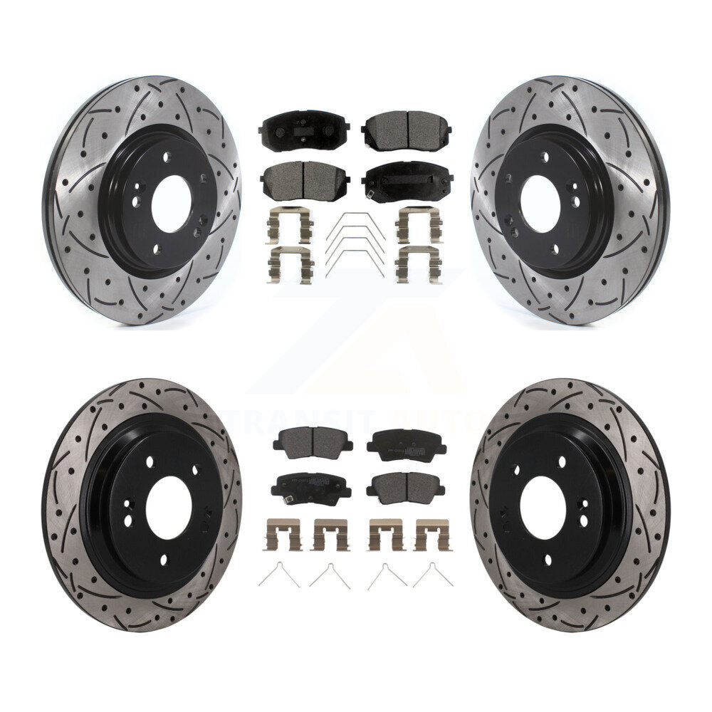 Front Rear Drilled Slot Brake Rotors Semi-Metallic Pad Kit For 2022-2023 Hyundai Kona AWD KDF-101793