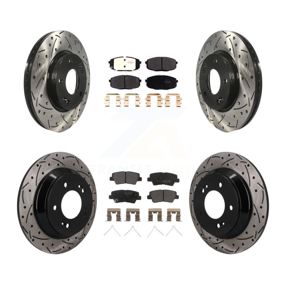 Front Rear Drill Slot Brake Rotor Semi-Metallic Pad Kit For 22 Hyundai Kona FWD with 1.6L KDF-101795