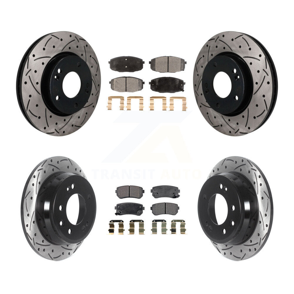 Front Rear Coated Drilled Slot Disc Brake Rotor Semi-Metallic Pad Kit For Hyundai Elantra KDF-101796