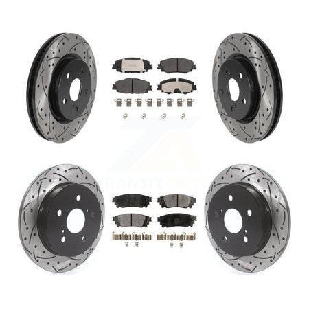 Front Rear Drilled Slot Disc Brake Rotors Semi-Metallic Pad Kit For 2023 Toyota Prius AWD KDF-101799