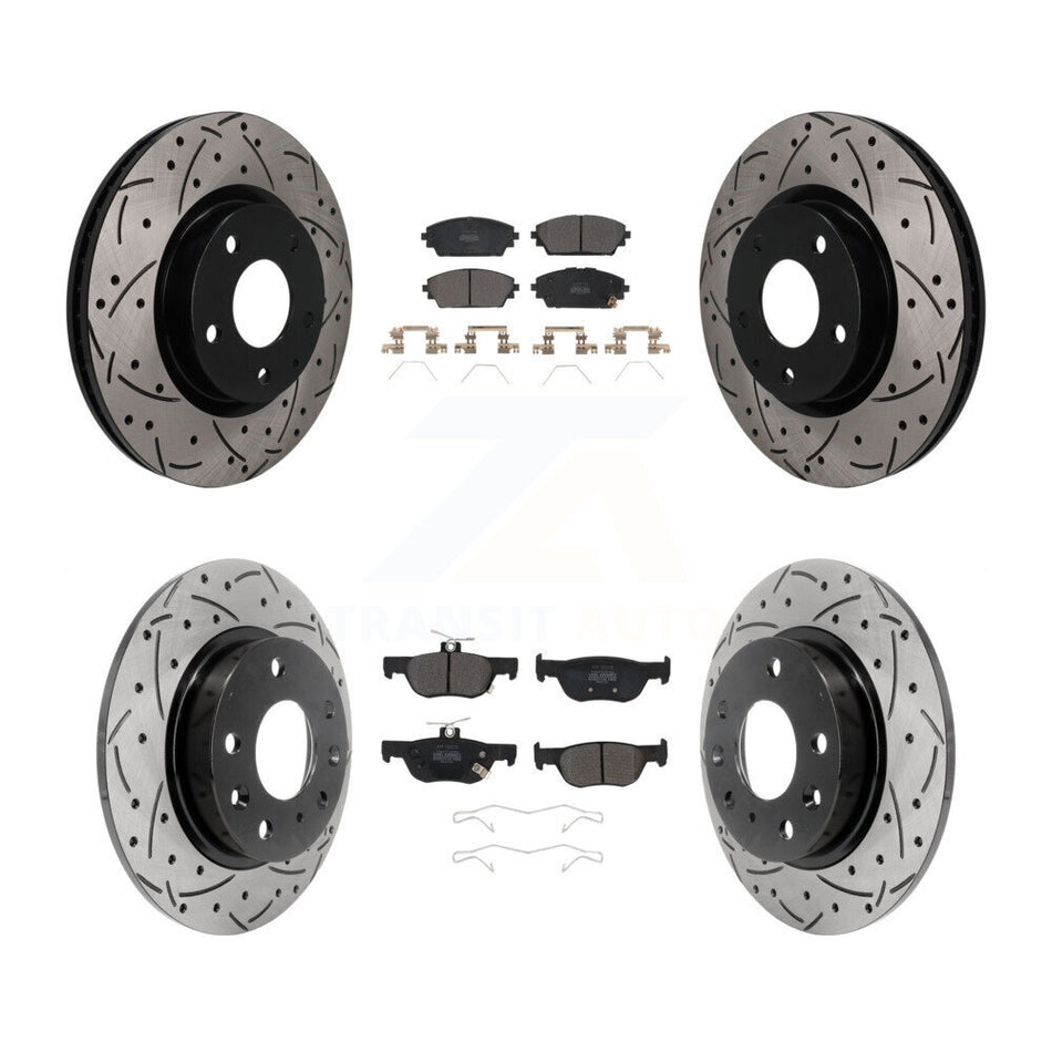 Front Rear Coated Drill Slot Disc Brake Rotor Semi-Metallic Pad Kit For Mazda 3 Sport AWD KDF-101802