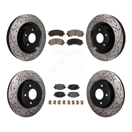 Front Rear Coat Drill Slot Disc Brake Rotors Semi-Metallic Pad Kit For INFINITI QX50 QX55 KDF-101803