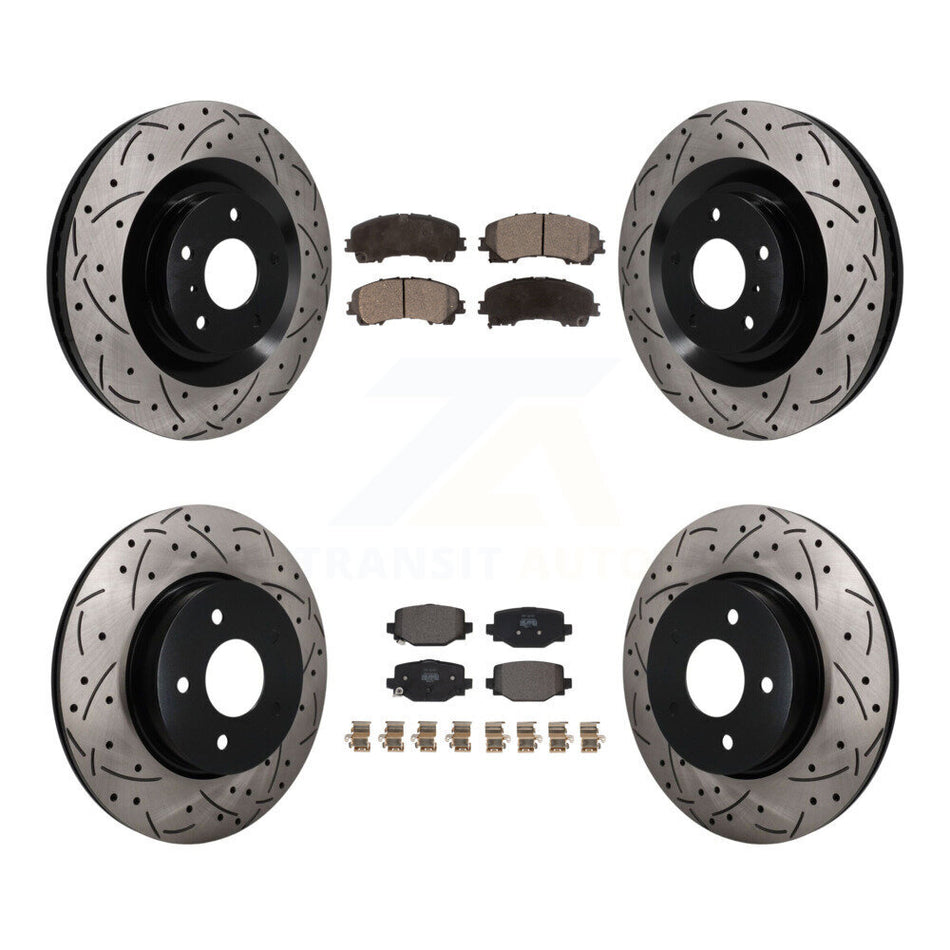 Front Rear Coat Drill Slot Disc Brake Rotors Semi-Metallic Pad Kit For INFINITI QX50 QX55 KDF-101803