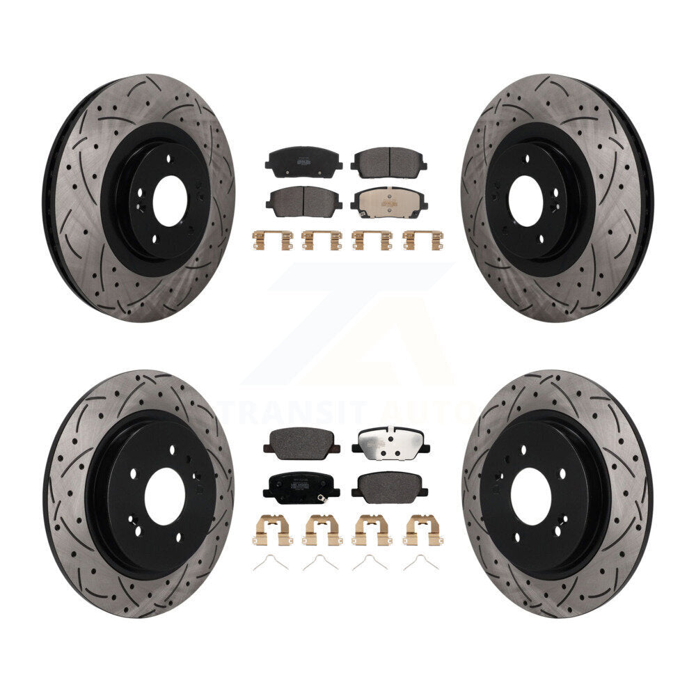 Front Rear Drilled Slot Disc Brake Rotor & Semi-Metallic Pad Kit For Hyundai Palisade Kia KDF-101804
