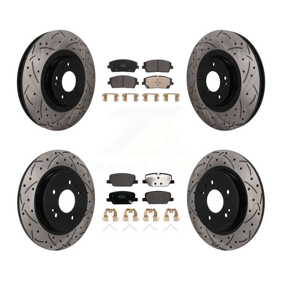 Front Rear Drilled Slot Disc Brake Rotor & Semi-Metallic Pad Kit For Hyundai Palisade Kia KDF-101804