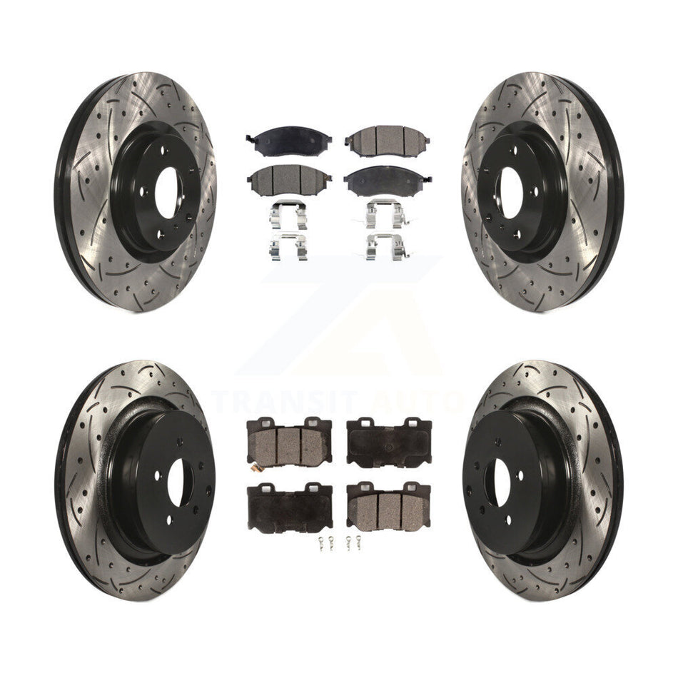 Front Rear Drilled Slot Brake Rotors Semi-Metallic Pad Kit For INFINITI M37 QX70 Q70 Q70L KDF-101806
