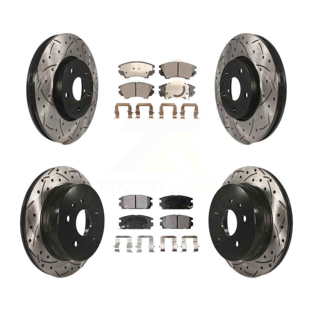 Front Rear Coated Drilled Slotted Disc Brake Rotors Semi-Metallic Pad Kit For GMC Terrain KDF-101807