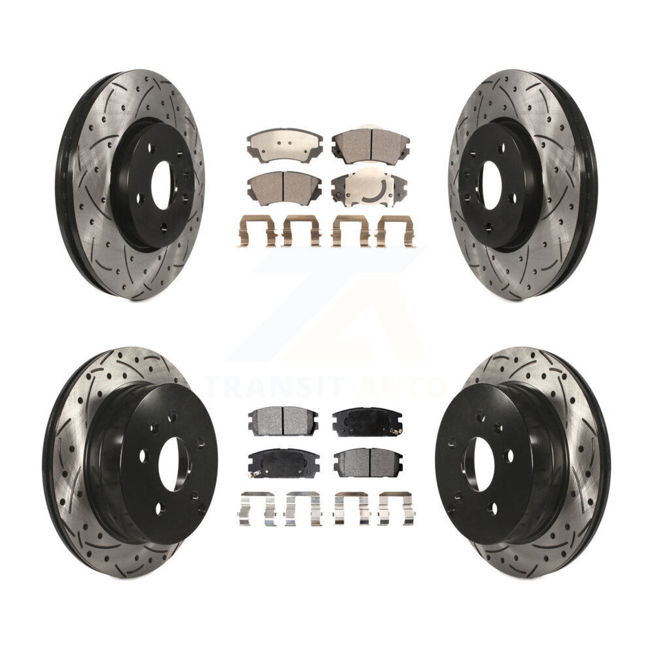 Front Rear Coated Drilled Slotted Disc Brake Rotors Semi-Metallic Pad Kit For GMC Terrain KDF-101807